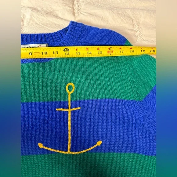 NEW Sandrine Rose Cashmere Sweater - Green and Blue Stripe Sz L - Picture 6 of 9